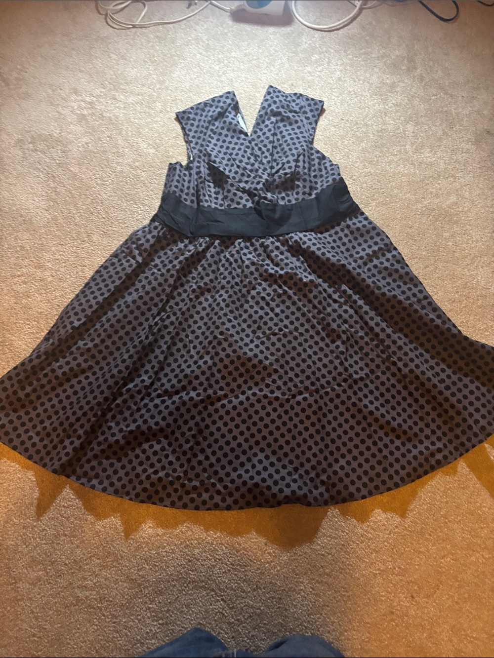Black and grey polka dot dress